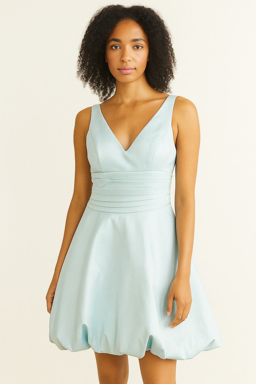 B2 Crystal Blue Double V-neck evening prom Retro Y2k Style Bubble Dress Sz-10